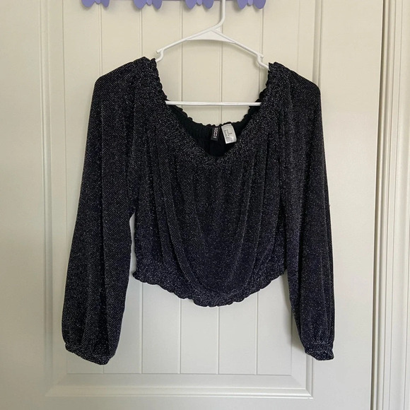 Divided H&M women’s sparkly black off shoulder‎ blouse — medium - Picture 1 of 6